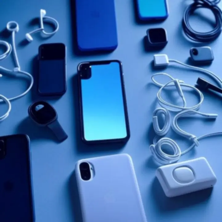 Nowoczesne akcesoria elektroniczne na ciemnym, tech-inspirowanym tle